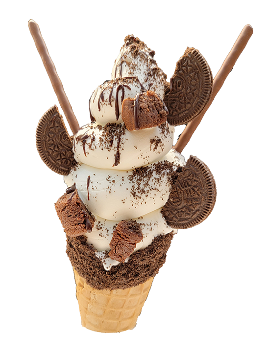 chocolate soft serve ice cream in a cone